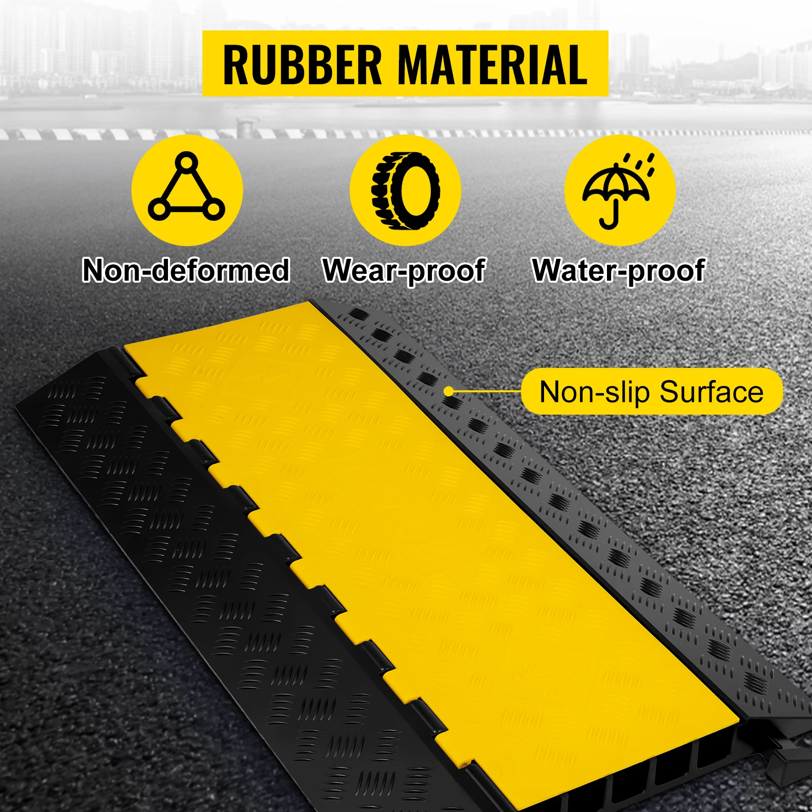 SucceBuy 1 Pack 5 Channels Cable Protectors Ramp Heavy Duty Cable Cover Guard Wire Cord Ramp Driveway Rubber Traffic Speed Bumps