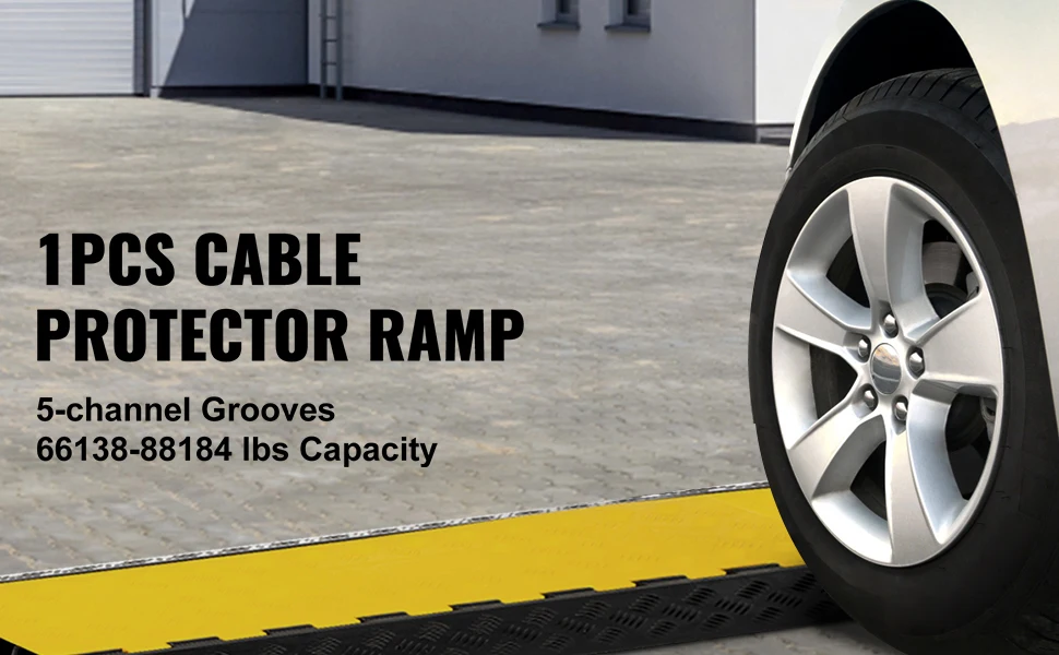 SucceBuy 1 Pack 5 Channels Cable Protectors Ramp Heavy Duty Cable Cover Guard Wire Cord Ramp Driveway Rubber Traffic Speed Bumps