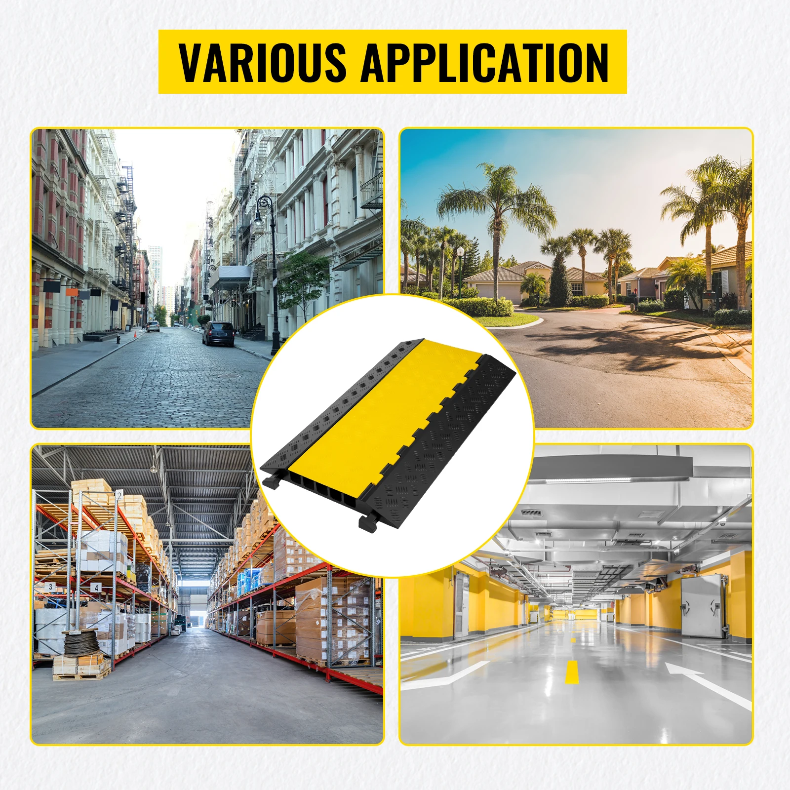 SucceBuy 1 Pack 5 Channels Cable Protectors Ramp Heavy Duty Cable Cover Guard Wire Cord Ramp Driveway Rubber Traffic Speed Bumps