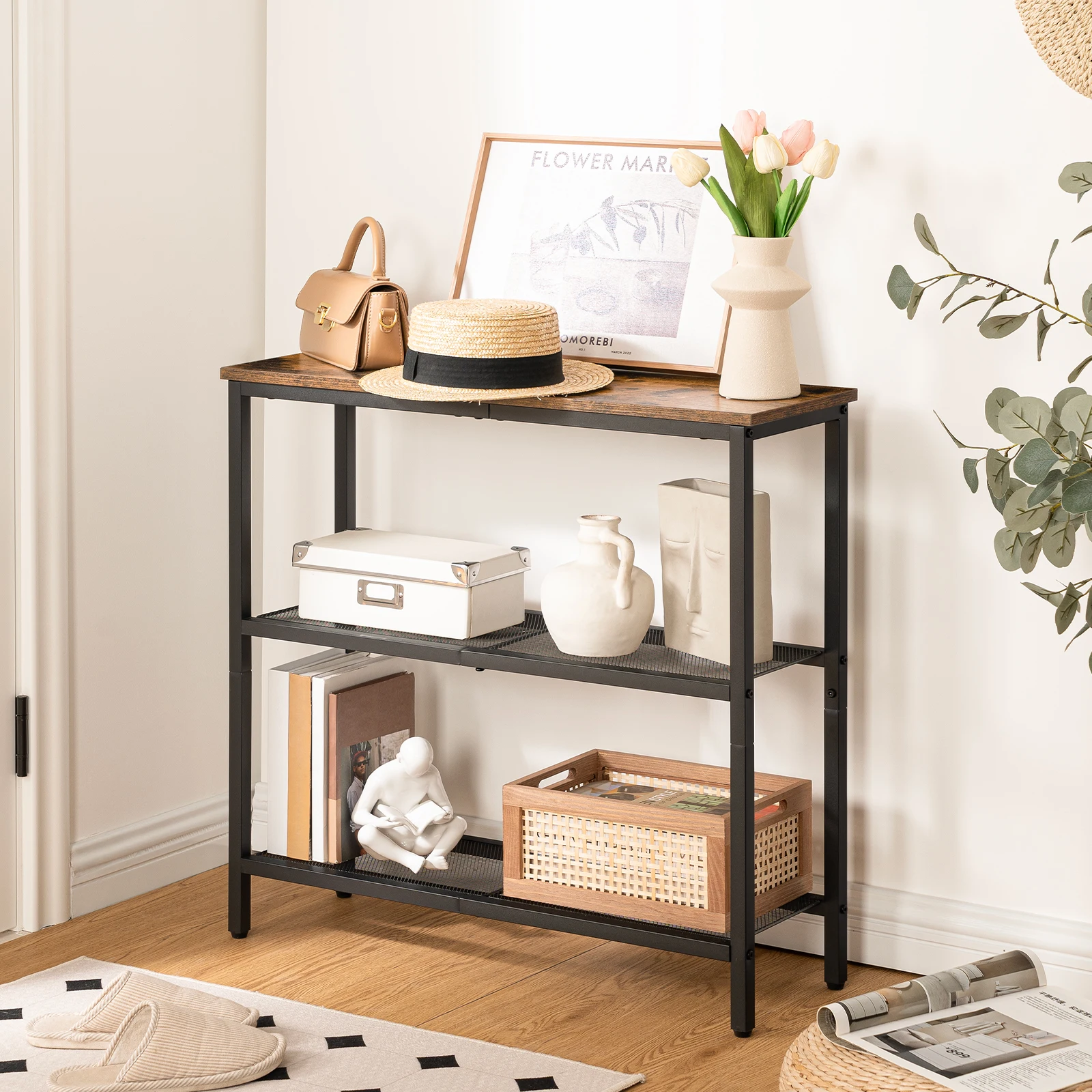 29.5" Narrow Console Table 3-Tier Entryway Table Thin Sofa Table with Shelves Side Table