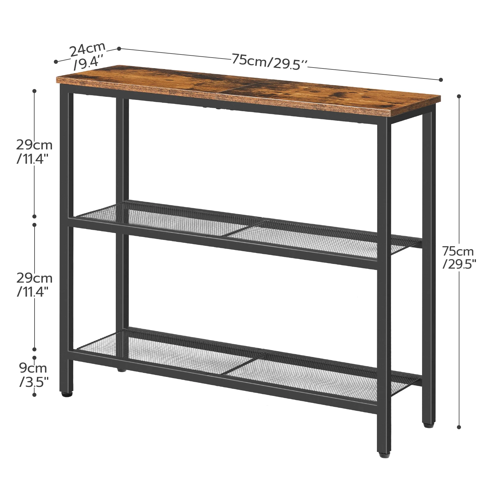 29.5" Narrow Console Table 3-Tier Entryway Table Thin Sofa Table with Shelves Side Table