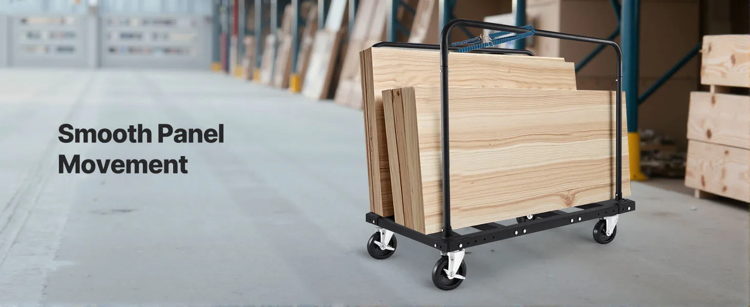 SucceBuy 1800Lbs Drywall Panel Dolly Steel Truck Cart with 5in Swivel Casters & Tie-Down Strap Lumber Cart for Factory Warehouse
