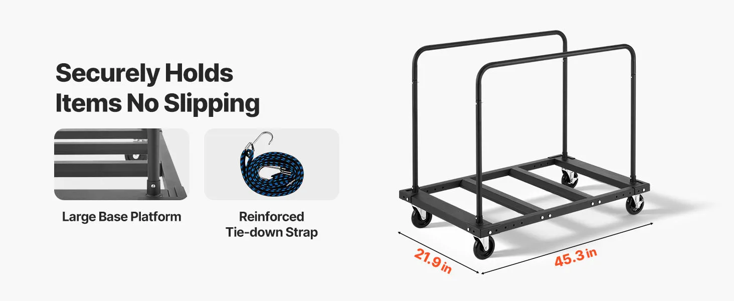 SucceBuy 1800Lbs Drywall Panel Dolly Steel Truck Cart with 5in Swivel Casters & Tie-Down Strap Lumber Cart for Factory Warehouse
