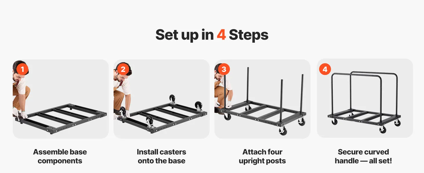 SucceBuy 1800Lbs Drywall Panel Dolly Steel Truck Cart with 5in Swivel Casters & Tie-Down Strap Lumber Cart for Factory Warehouse