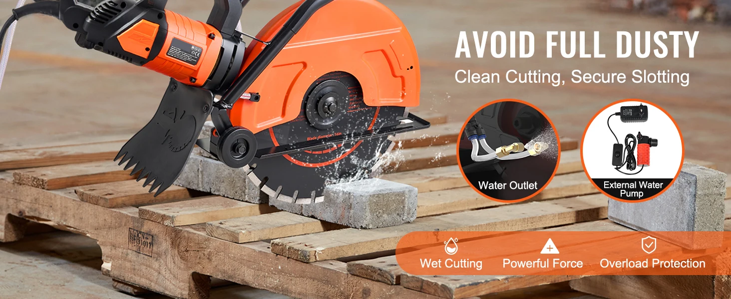 SucceBuy Electric Concrete Saw 16 in 3200 W 15 A Motor Circular Saw Cutter with Max. 6 in Adjustable Cutting Depth Wet Disk Saw