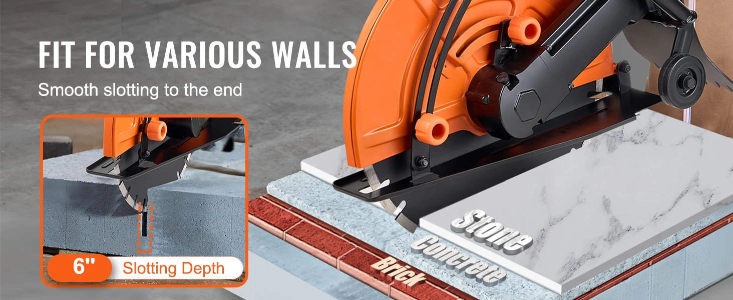 SucceBuy Electric Concrete Saw 16 in 3200 W 15 A Motor Circular Saw Cutter with Max. 6 in Adjustable Cutting Depth Wet Disk Saw