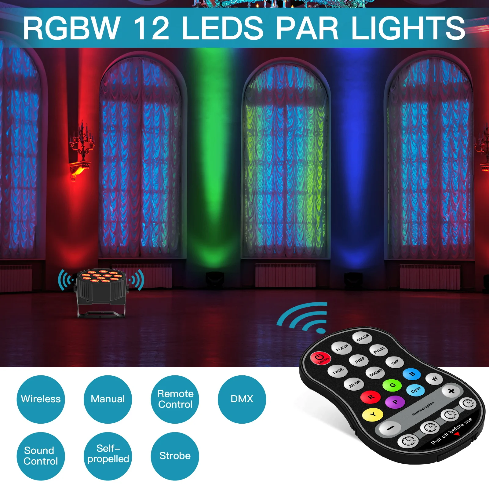 U'King 4PCS 18W 4in1 LED Par Light 12 LED RGBW DMX512 Flat Stage Light Effect Sound Activated Lamp for DJ Disco Party Bar Show