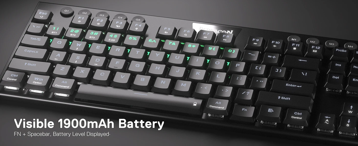 Redragon K618 Horus Wireless RGB Mechanical Keyboard, Bluetooth/2.4Ghz/Wired Tri-Mode Low Profile Gaming Keyboards