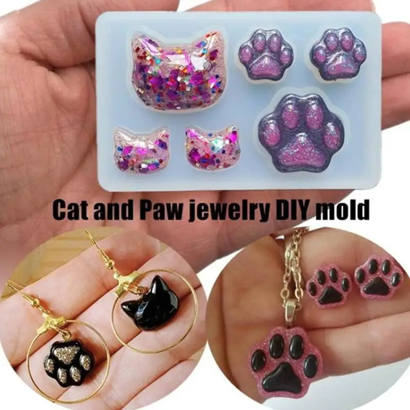 Small Cat Claw Crystal Epoxy Resin DIY Silicone Mold Cat Face Cat Claw Keychain Jewelry Pendant Mold