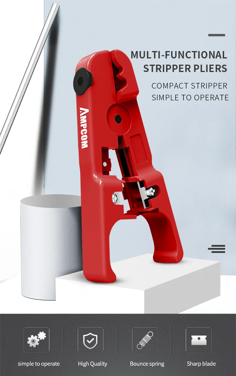 AMPCOM Wire Stripper Ethernet Cable Cutter Round Cable Cutting Tool Lan Cable Stripping Tool for CAT7 CAT6 CAT5E CAT5 Round Wire