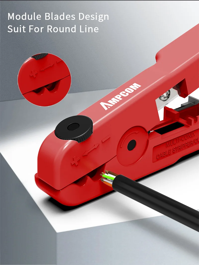 AMPCOM Wire Stripper Ethernet Cable Cutter Round Cable Cutting Tool Lan Cable Stripping Tool for CAT7 CAT6 CAT5E CAT5 Round Wire