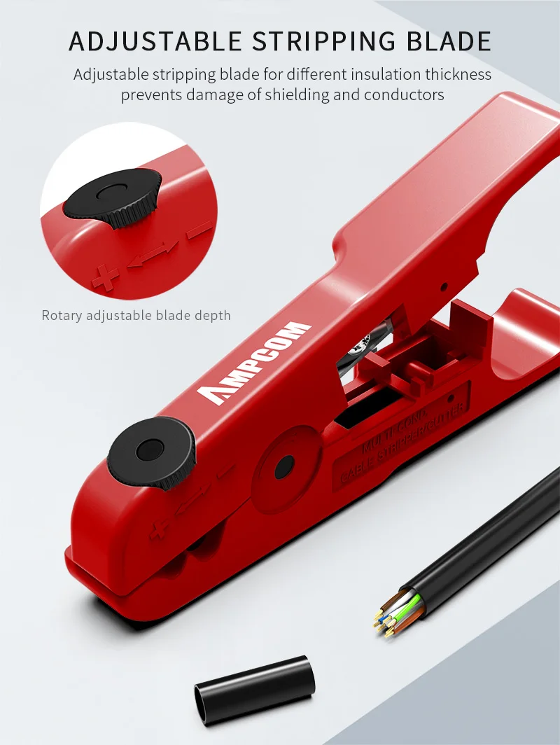 AMPCOM Wire Stripper Ethernet Cable Cutter Round Cable Cutting Tool Lan Cable Stripping Tool for CAT7 CAT6 CAT5E CAT5 Round Wire