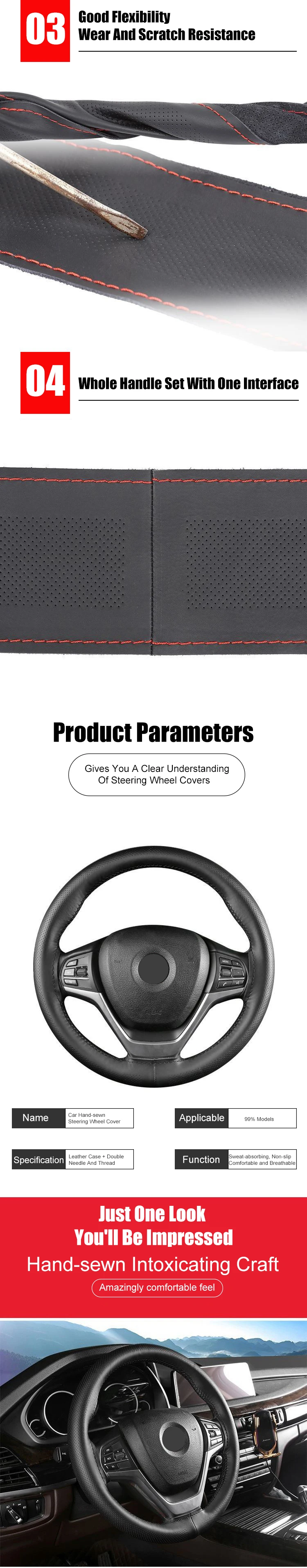 Car Steering Wheel Cover Needles And Braid Thread Artificial Leather Car Covers Suite 3 Color DIY Texture Soft Auto Accessories