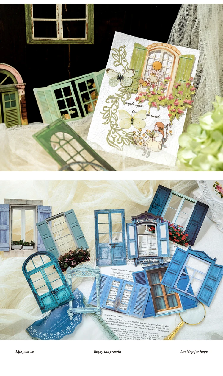 10 Sheets Vintage Hollow Door Window Sticker Diy Diary Decoration Plant Flower INS Sticker Album Scrapbooking Kawaii Stationery