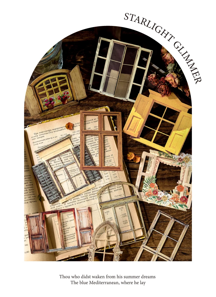10 Sheets Vintage Hollow Door Window Sticker Diy Diary Decoration Plant Flower INS Sticker Album Scrapbooking Kawaii Stationery