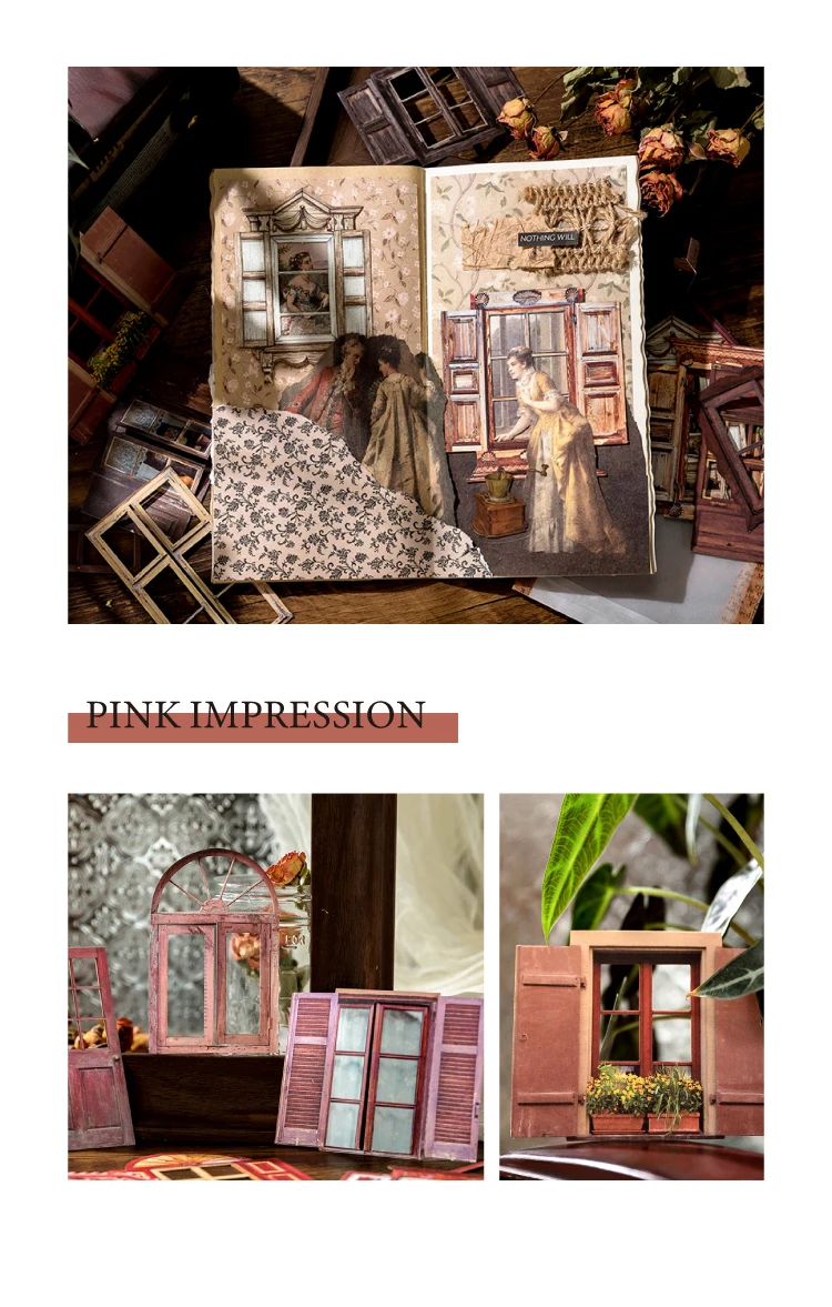 10 Sheets Vintage Hollow Door Window Sticker Diy Diary Decoration Plant Flower INS Sticker Album Scrapbooking Kawaii Stationery