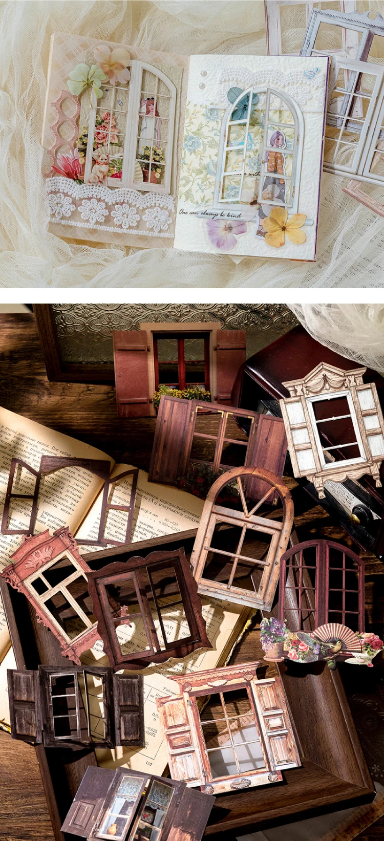 10 Sheets Vintage Hollow Door Window Sticker Diy Diary Decoration Plant Flower INS Sticker Album Scrapbooking Kawaii Stationery