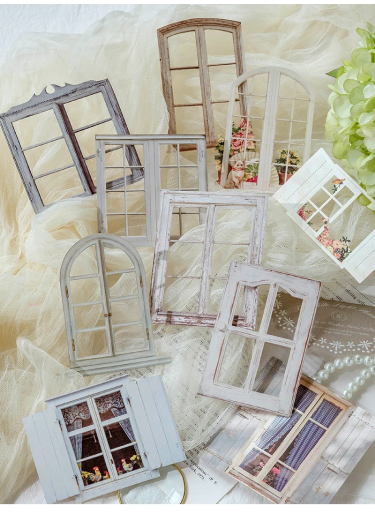 10 Sheets Vintage Hollow Door Window Sticker Diy Diary Decoration Plant Flower INS Sticker Album Scrapbooking Kawaii Stationery