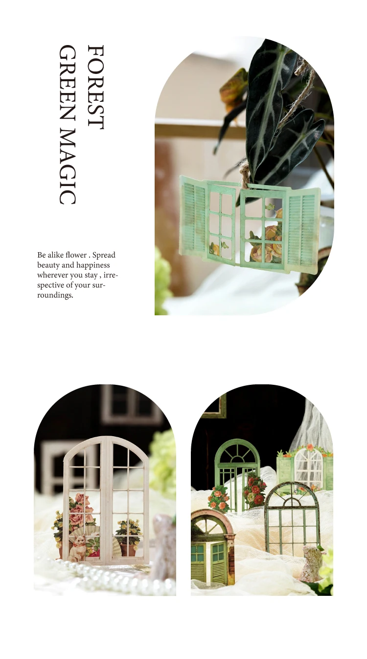 10 Sheets Vintage Hollow Door Window Sticker Diy Diary Decoration Plant Flower INS Sticker Album Scrapbooking Kawaii Stationery
