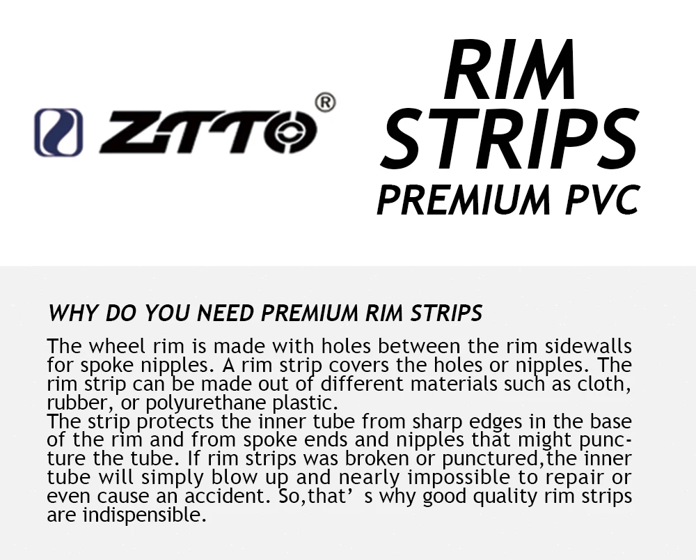 ZTTO 2Pcs MTB Road Bike Rim Tapes Premium PVC Rim Strips Wheel Tapes For 20 24 26 27.5 29 Inch 700c Rims Road Folding Bike Wheel