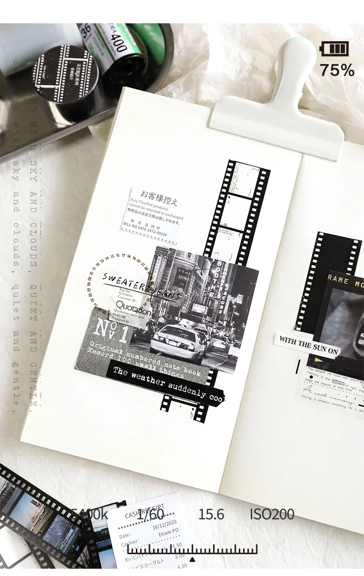 25mm*2m Retro Film Theme PET Tapes DIY Scrapbooking Collage Stationery Decor Journalling Materials Ins Adhesive Tapes
