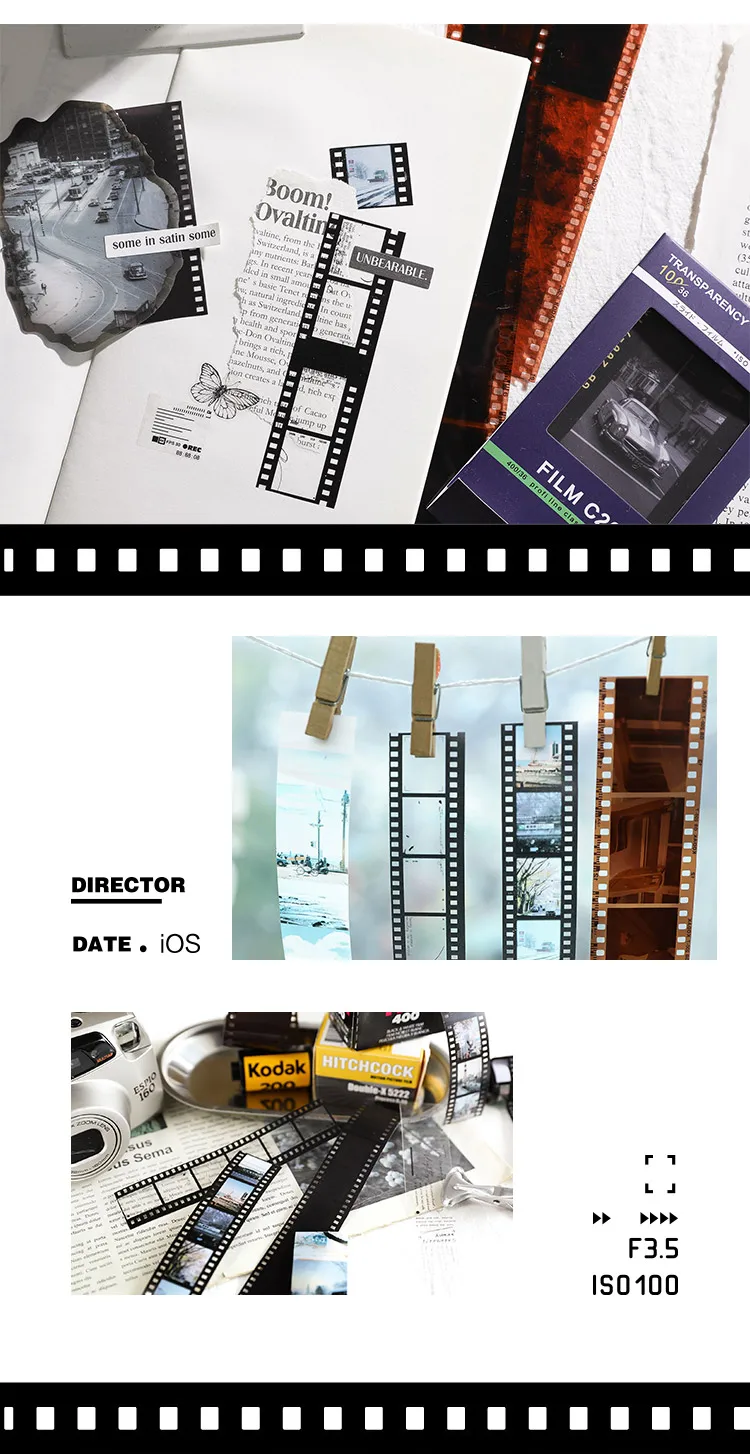 25mm*2m Retro Film Theme PET Tapes DIY Scrapbooking Collage Stationery Decor Journalling Materials Ins Adhesive Tapes