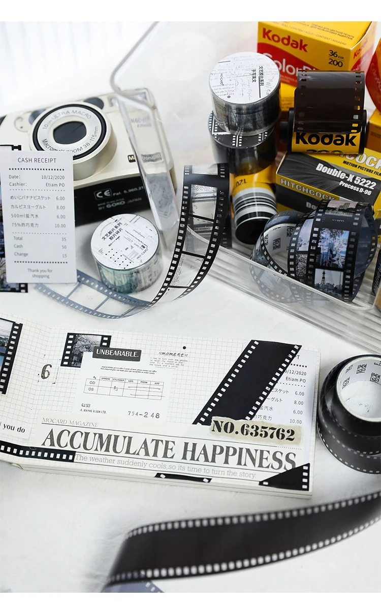 25mm*2m Retro Film Theme PET Tapes DIY Scrapbooking Collage Stationery Decor Journalling Materials Ins Adhesive Tapes