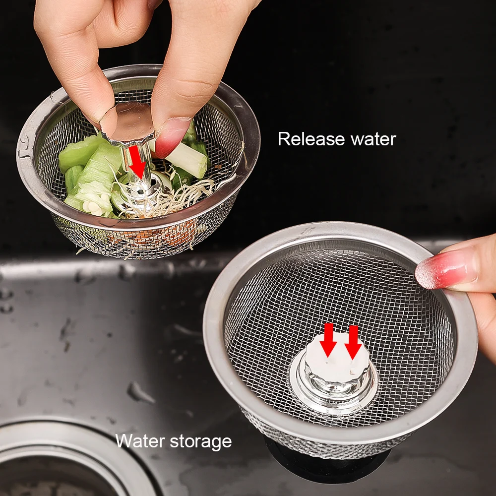 Wholesale Kitchen Sink Strainers with Handle Stopper Sink Drain Basket Stainless Steel Mesh Filter Waste Hole Trap Strainer