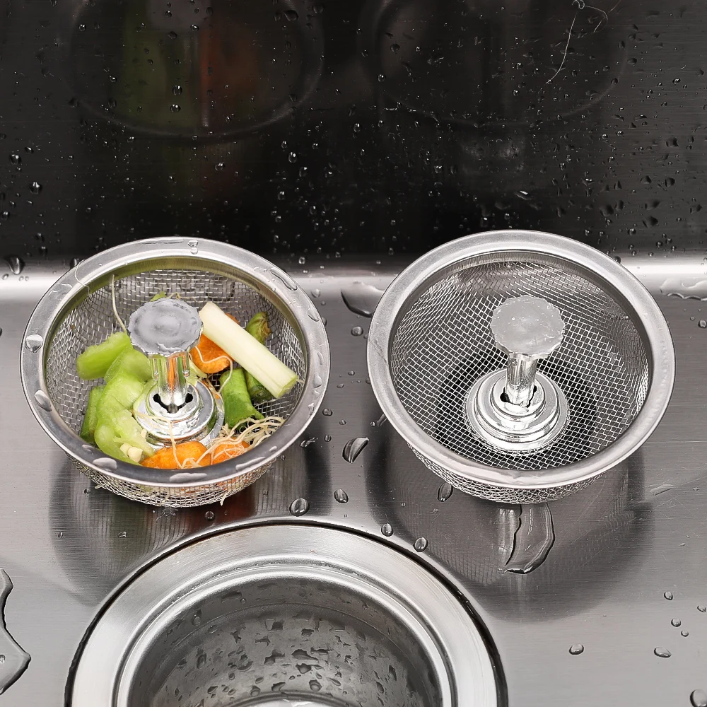 Wholesale Kitchen Sink Strainers with Handle Stopper Sink Drain Basket Stainless Steel Mesh Filter Waste Hole Trap Strainer