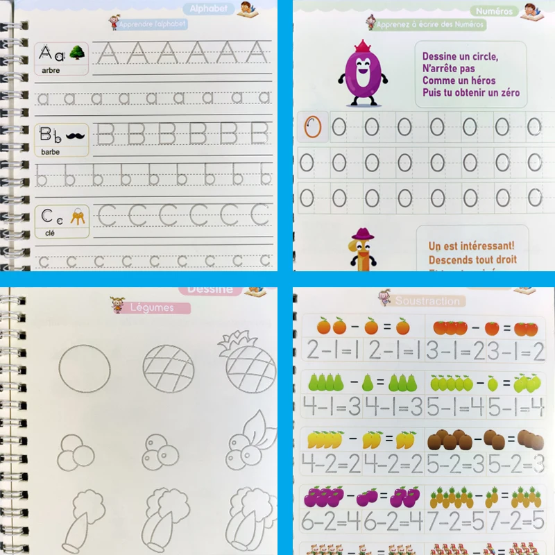 4pcs French Magic Practice Copybook Pen Preschools Kids Calligraphy Notebook Children Reusable Français Writing Book Age 3-8