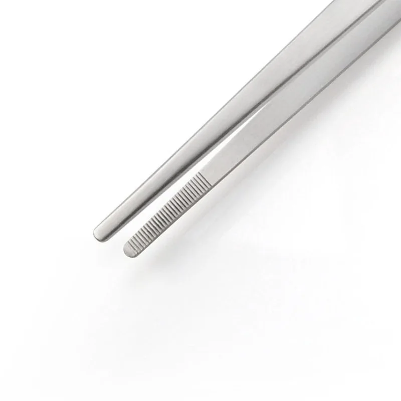 Stainless Steel Toothed Tweezer Long Barbecue Food Tong Straight Tweezer Home Medical Garden Kitchen BBQ Tool Eyelash Tweezers
