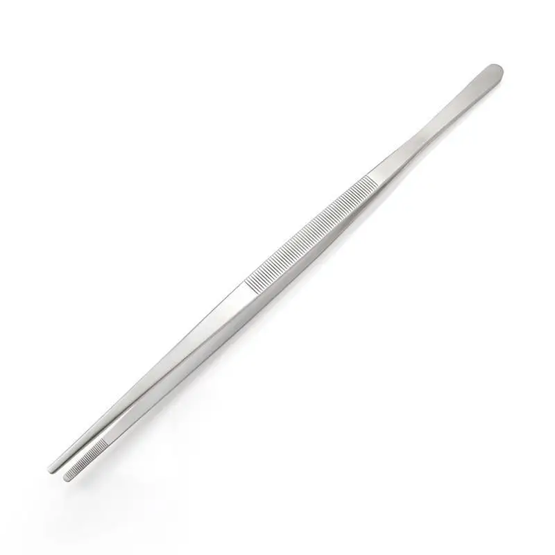 Stainless Steel Toothed Tweezer Long Barbecue Food Tong Straight Tweezer Home Medical Garden Kitchen BBQ Tool Eyelash Tweezers