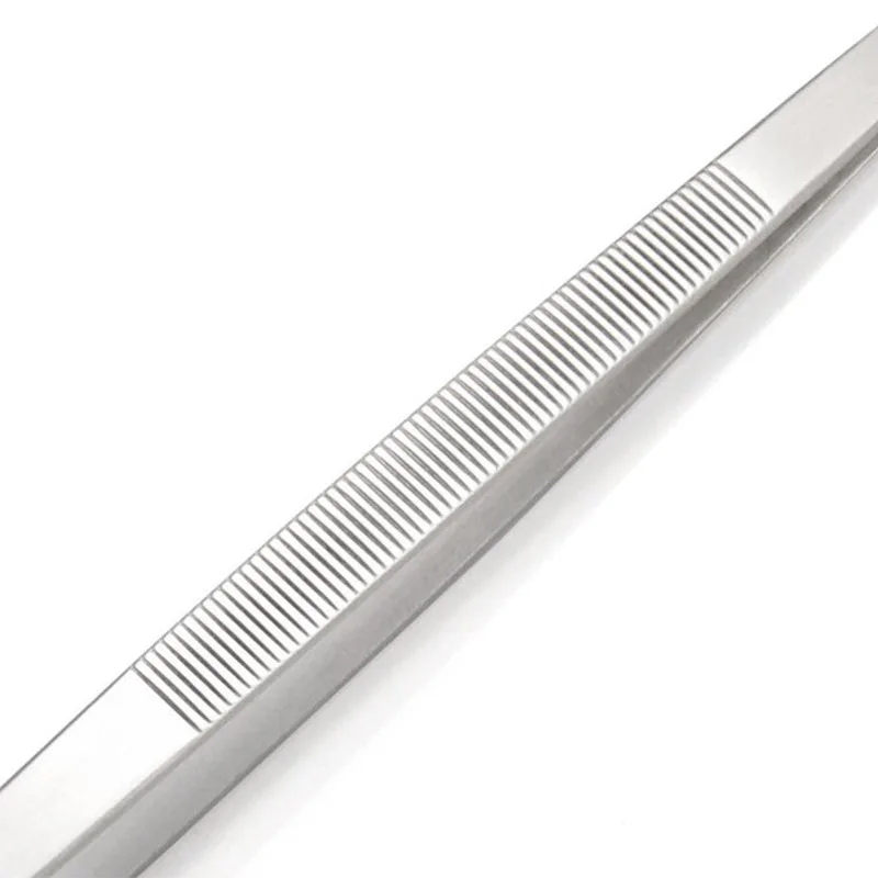 Stainless Steel Toothed Tweezer Long Barbecue Food Tong Straight Tweezer Home Medical Garden Kitchen BBQ Tool Eyelash Tweezers