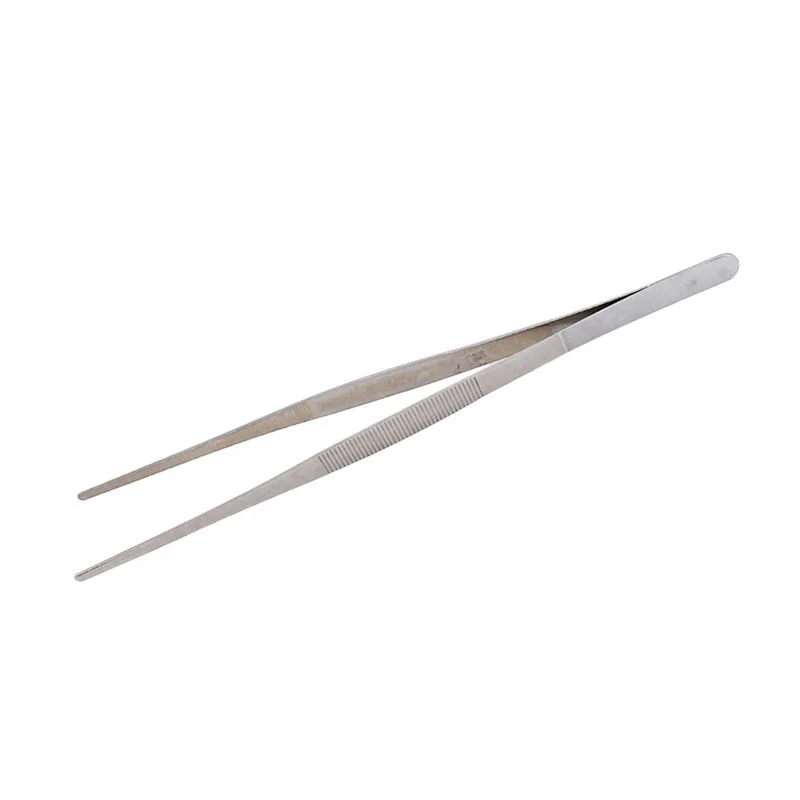 Stainless Steel Toothed Tweezer Long Barbecue Food Tong Straight Tweezer Home Medical Garden Kitchen BBQ Tool Eyelash Tweezers