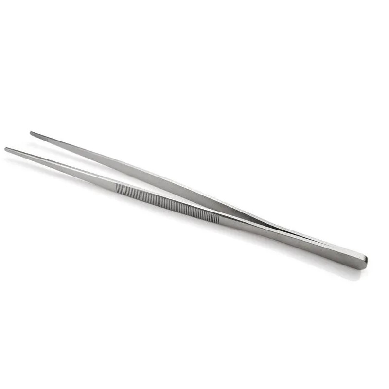 Stainless Steel Toothed Tweezer Long Barbecue Food Tong Straight Tweezer Home Medical Garden Kitchen BBQ Tool Eyelash Tweezers