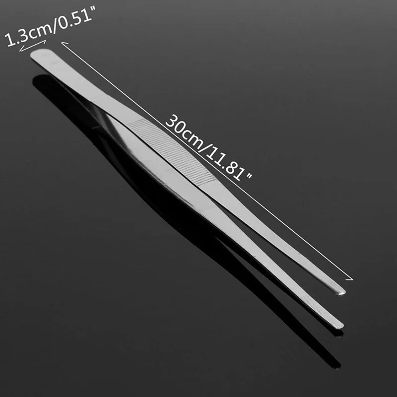 Stainless Steel Toothed Tweezer Long Barbecue Food Tong Straight Tweezer Home Medical Garden Kitchen BBQ Tool Eyelash Tweezers