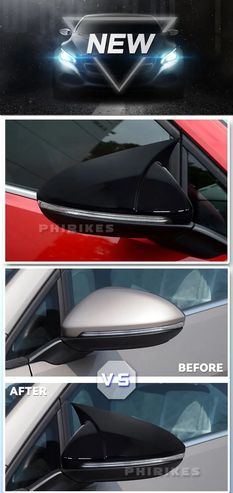 For VW Golf MK6 MK7 7.5 GTI R GTD Base 2009-2020 2Pcs Side RearView Mirror Cover Caps Mirror Tools Case Gloss Black Tuning New