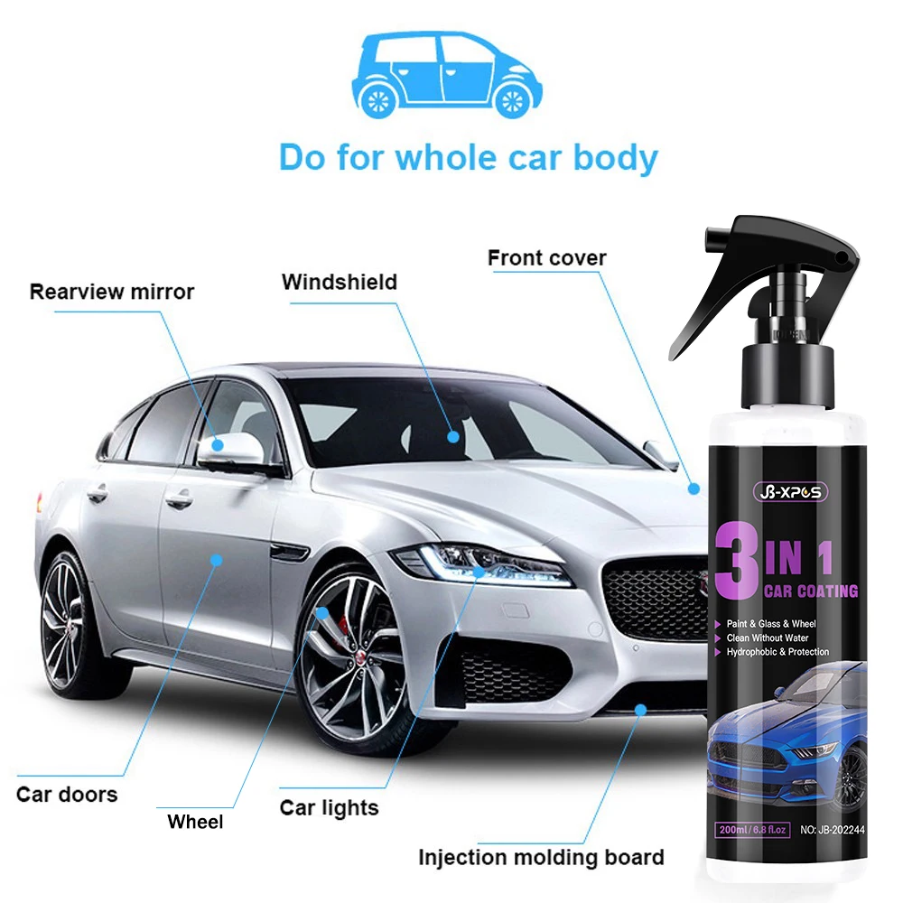 3 in 1 Car Ceramic Coating Nano Super Hydrophobic Protection Polishing Spraying Quick Coat Glass ,Wheel & Paint Care JB XPCS 44