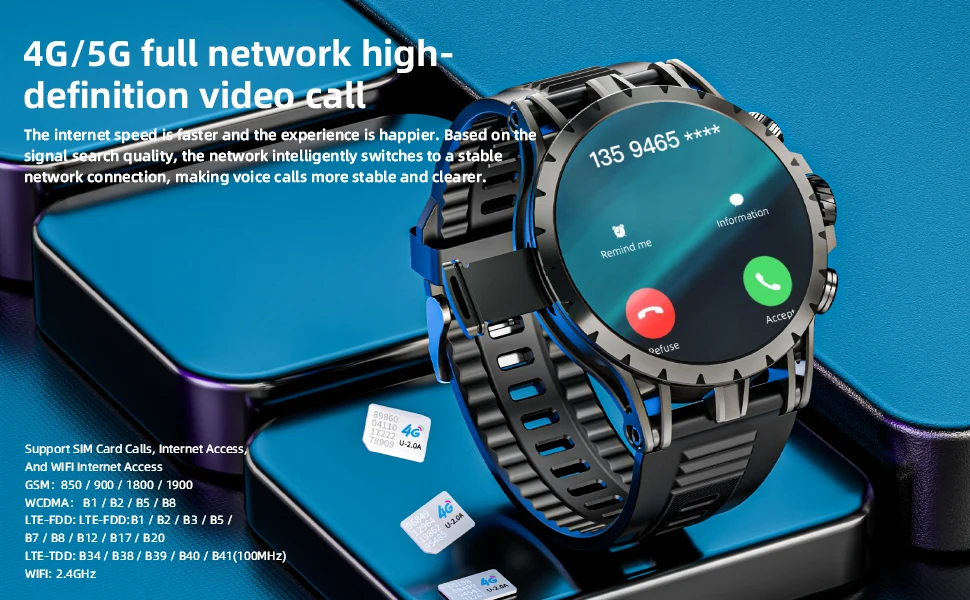 LOKMAT APPLLP 4 Android Smart Watch Phone AMOLED Screen Rotating Camera 4G Phone Calls Watch Wifi Video Calls Fitness Tracker