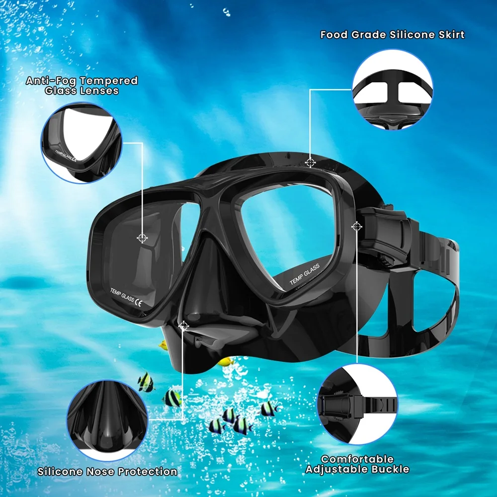 Scuba Optical Tempered Glasses Diving Mask Adults Myopia Swimming Googles Nearsighted Lenses Short-Sighted Silicone Skirt