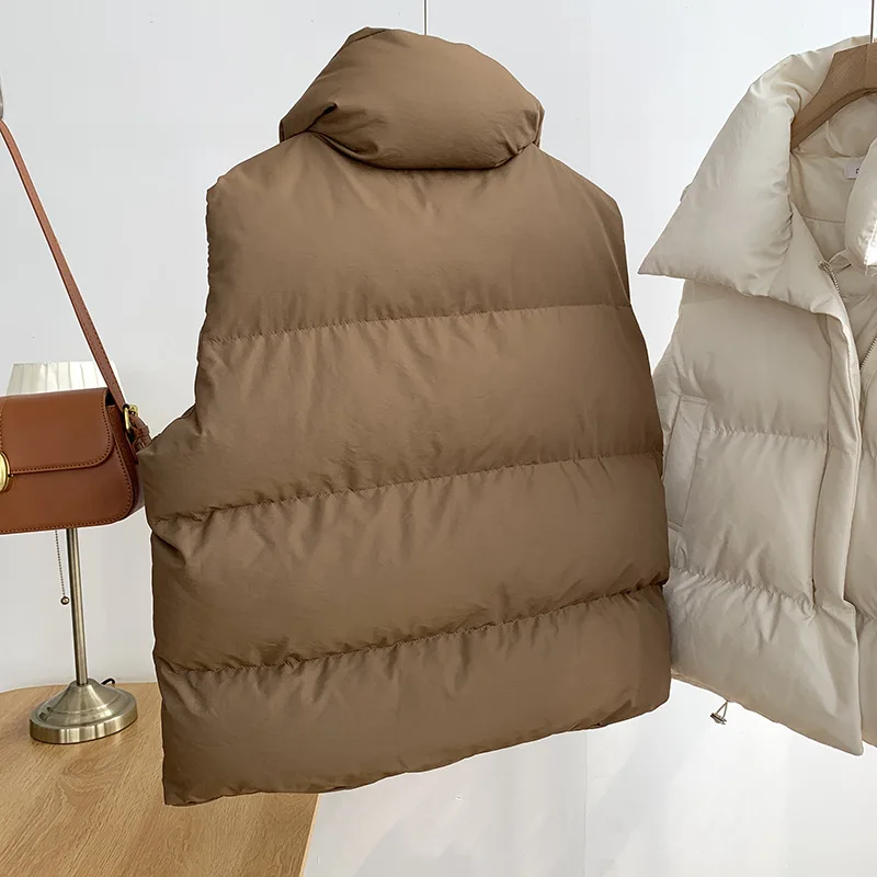 Women Fashion Autumn New 2024 Stand Collar Elegant Down Coats Warm Outerwear Casual Belt Sleeveless Winter Women Vests Jackets