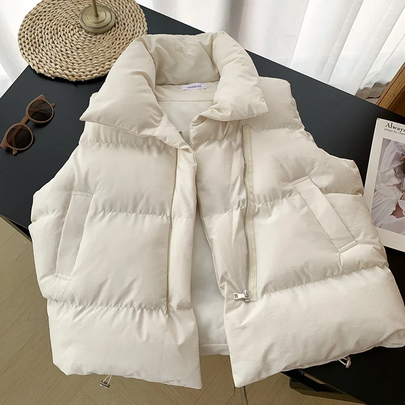 Women Fashion Autumn New 2024 Stand Collar Elegant Down Coats Warm Outerwear Casual Belt Sleeveless Winter Women Vests Jackets