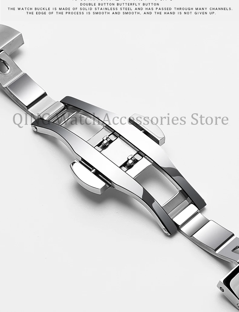 Arc Flat End Solid Stainless Steel Watchband for Tissot Butterfly Clasp Strap 12 13 14 15 16 17 18 19 20 21 22 23 24mm Universal