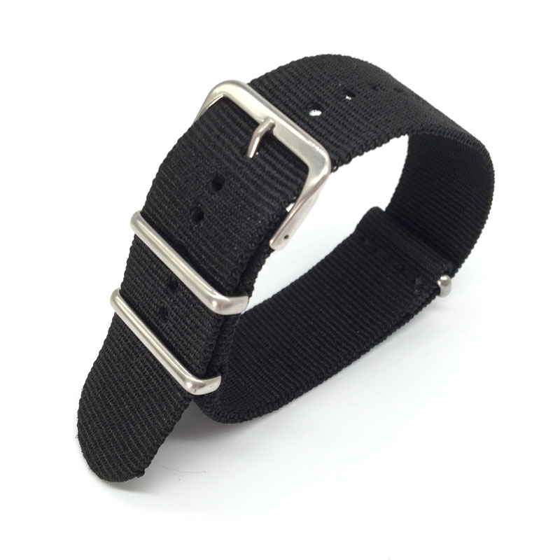 Black Nylon Strap for 16mm 18mm 20mm 22mm 24mm Watches Military Fabric Woven Nylon Strap