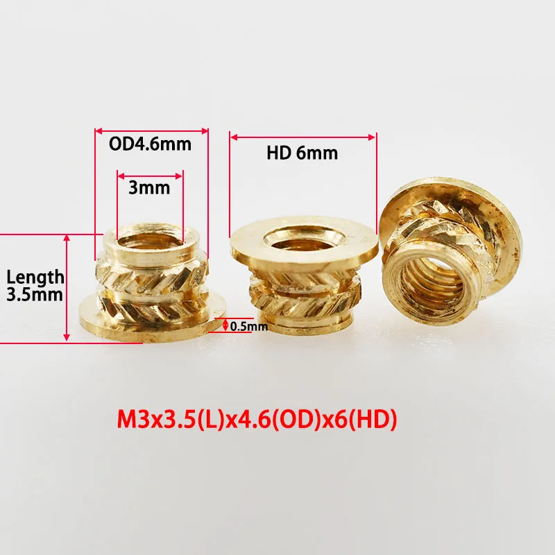 Copper Threaded Nut Inserts M2 M2.5 M3 M4 M5 M6 M8 Notebook 3D Print Flange T-Nuts Knurled Thread Hot Melt Heating Insert Nuts