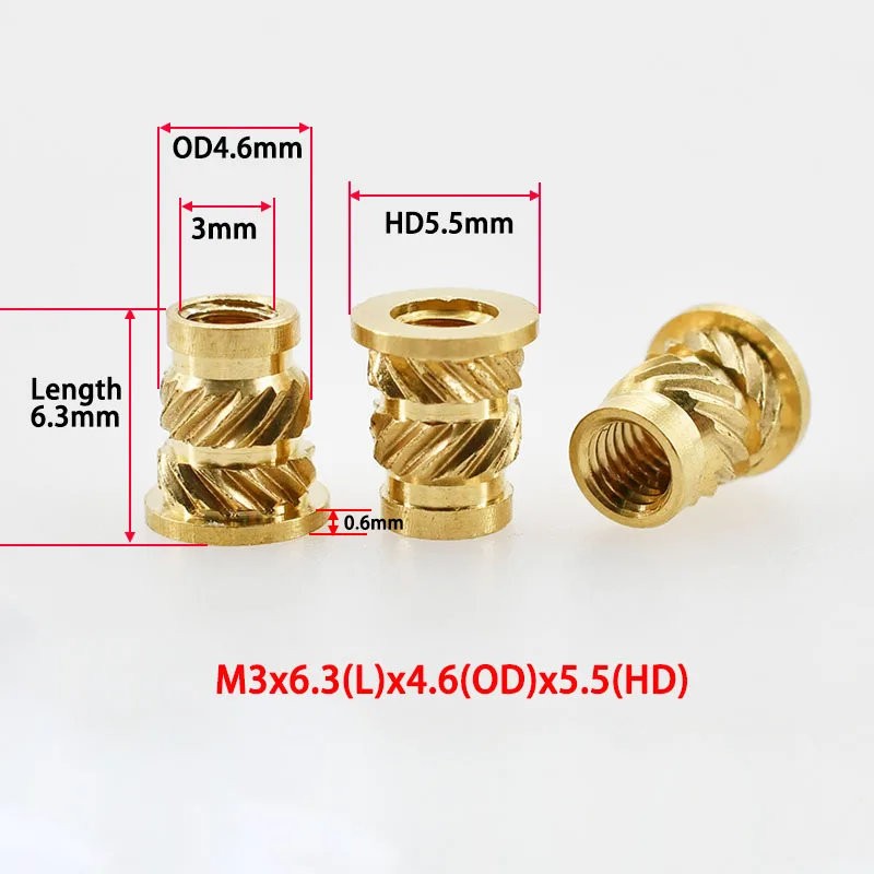 Copper Threaded Nut Inserts M2 M2.5 M3 M4 M5 M6 M8 Notebook 3D Print Flange T-Nuts Knurled Thread Hot Melt Heating Insert Nuts