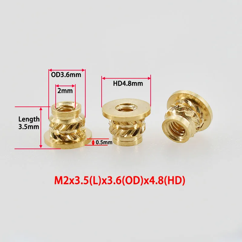 Copper Threaded Nut Inserts M2 M2.5 M3 M4 M5 M6 M8 Notebook 3D Print Flange T-Nuts Knurled Thread Hot Melt Heating Insert Nuts