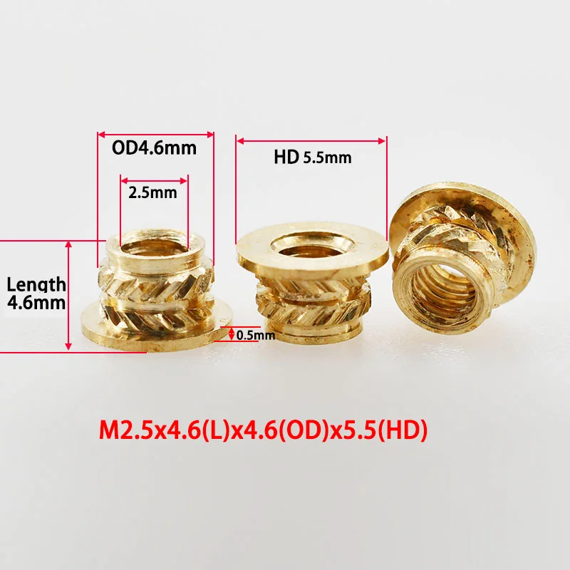 Copper Threaded Nut Inserts M2 M2.5 M3 M4 M5 M6 M8 Notebook 3D Print Flange T-Nuts Knurled Thread Hot Melt Heating Insert Nuts