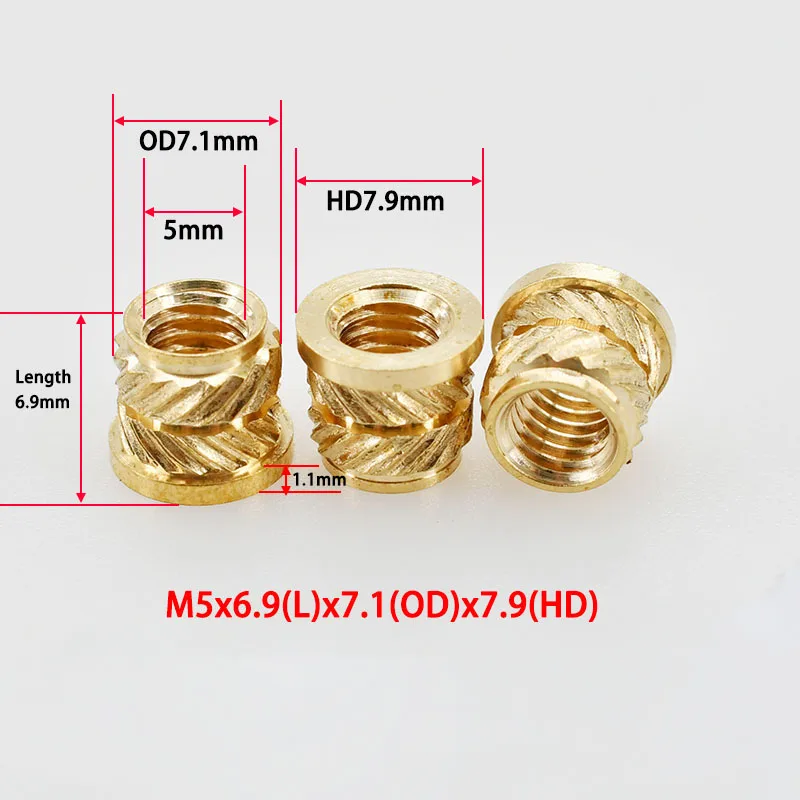 Copper Threaded Nut Inserts M2 M2.5 M3 M4 M5 M6 M8 Notebook 3D Print Flange T-Nuts Knurled Thread Hot Melt Heating Insert Nuts