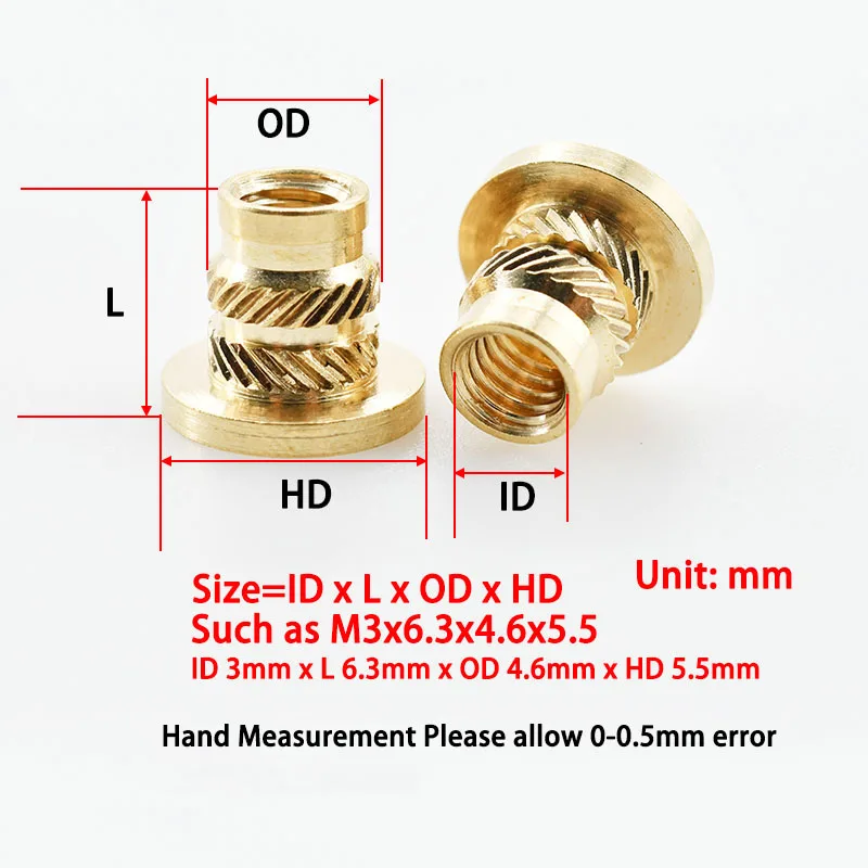 Copper Threaded Nut Inserts M2 M2.5 M3 M4 M5 M6 M8 Notebook 3D Print Flange T-Nuts Knurled Thread Hot Melt Heating Insert Nuts